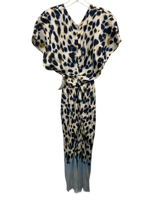 A.L.C. Size 2 White & Multi Viscose Back Zip V Neck Leopard Print Dress White & Multi / 2