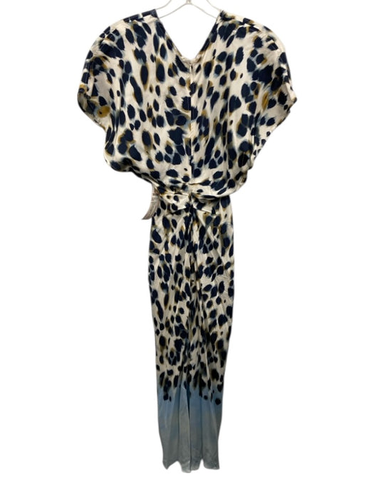 A.L.C. Size 2 White & Multi Viscose Back Zip V Neck Leopard Print Dress White & Multi / 2