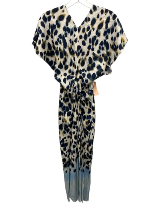 A.L.C. Size 2 White & Multi Viscose Back Zip V Neck Leopard Print Dress White & Multi / 2