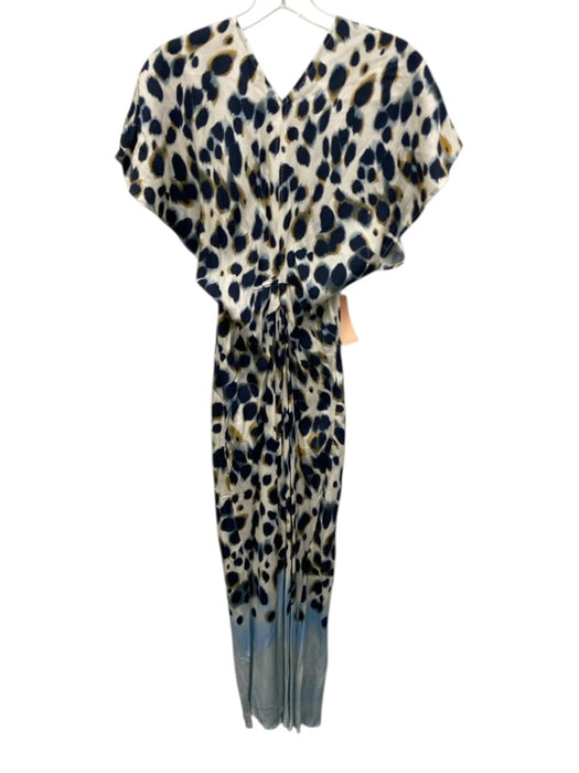 A.L.C. Size 2 White & Multi Viscose Back Zip V Neck Leopard Print Dress White & Multi / 2