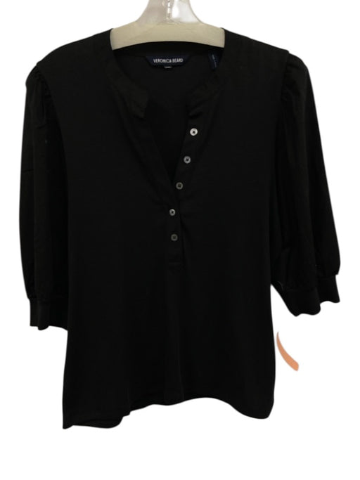 Veronica Beard Size XS/S Black Pima Cotton Split V Neck Top Black / XS/S