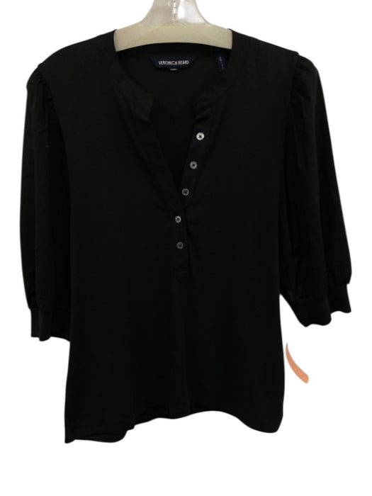 Veronica Beard Size XS/S Black Pima Cotton Split V Neck Top Black / XS/S