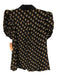 Alice + Olivia Size S Black Silk Button Up Puff Shoulders All Over Print Top Black / S
