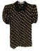 Alice + Olivia Size S Black Silk Button Up Puff Shoulders All Over Print Top Black / S
