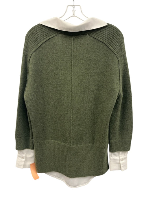 Brochu Walker Size XS Green & White Wool & Cashmere V Neck Collared Sweater Green & White / XS