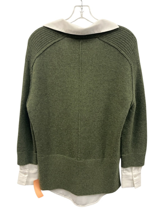 Brochu Walker Size XS Green & White Wool & Cashmere V Neck Collared Sweater Green & White / XS