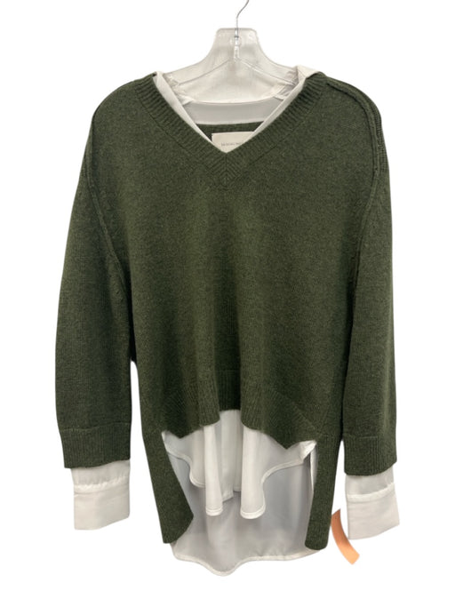 Brochu Walker Size XS Green & White Wool & Cashmere V Neck Collared Sweater Green & White / XS
