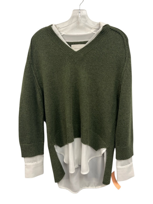 Brochu Walker Size XS Green & White Wool & Cashmere V Neck Collared Sweater Green & White / XS