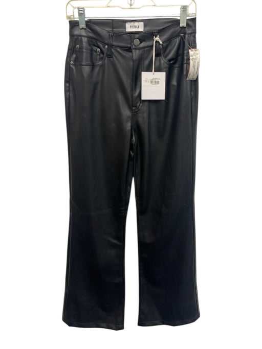 Pistola Size 27 Black Polyurethane Zip Fly Flare High Rise Pants Black / 27