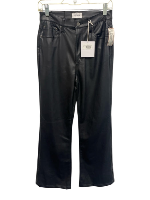 Pistola Size 27 Black Polyurethane Zip Fly Flare High Rise Pants Black / 27