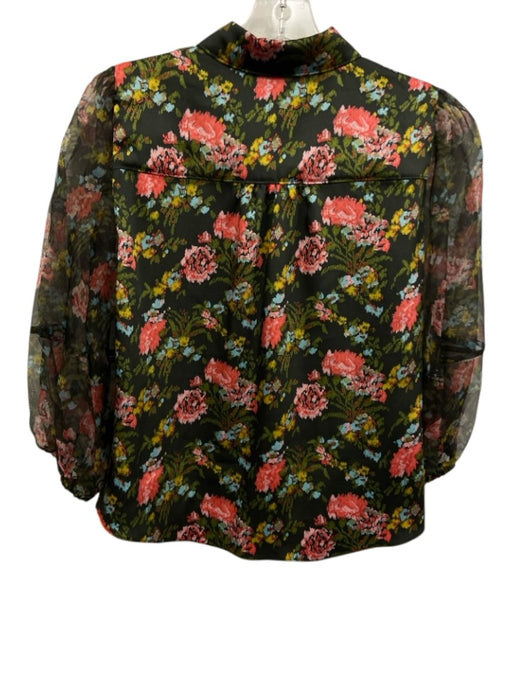 5a7 Cinq a Sept Size XS Black & Multi Polyester Sheer Sleeves Button Up Top Black & Multi / XS