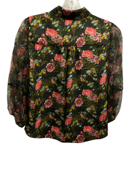 5a7 Cinq a Sept Size XS Black & Multi Polyester Sheer Sleeves Button Up Top Black & Multi / XS