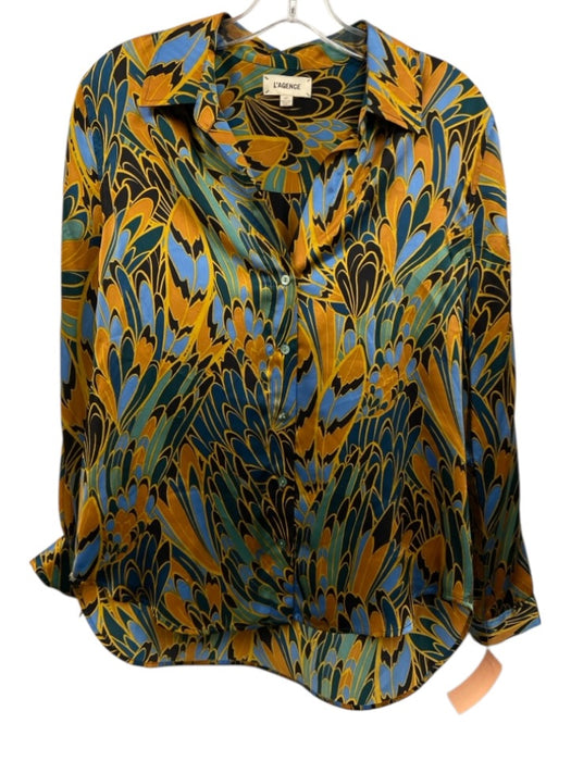 L'agence Size S Multicolor Silk Button Up Long Sleeve All Over Print Top Multicolor / S