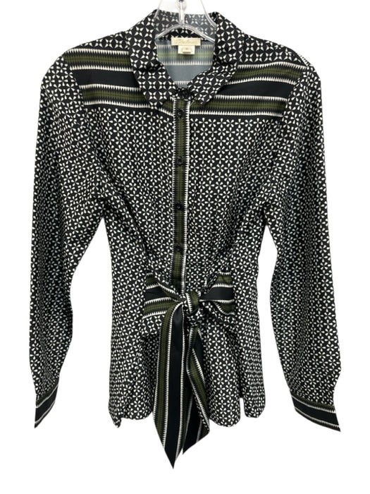 Shoshanna Size Small Black, Green, White Polyester Abstract Button Down Top Black, Green, White / Small