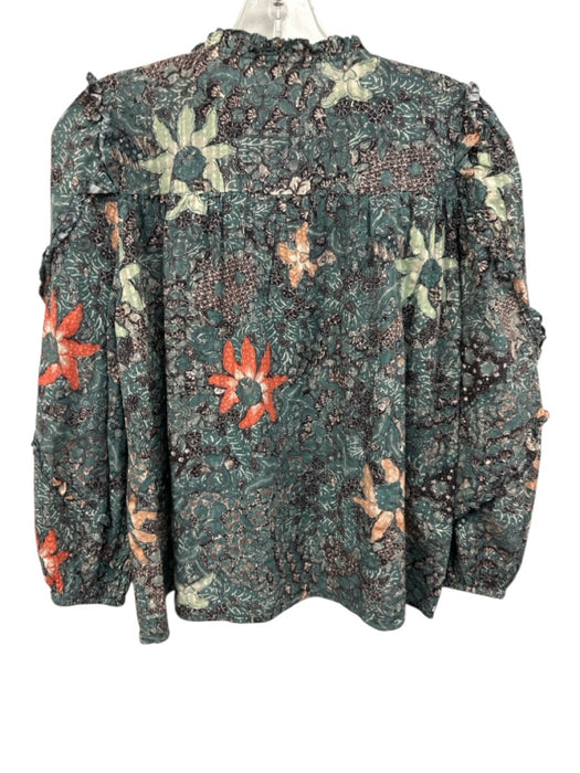Ulla Johnson Size 4 Teal & Purple Cotton Blend Paisley Long Sleeve Floral Top Teal & Purple / 4