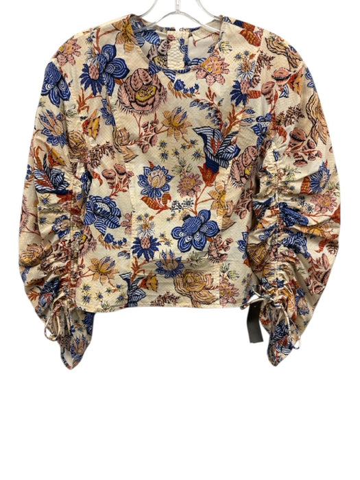 Ulla Johnson Size 2 Cream, Orange &  Mustard Cotton Floral Long Sleeve Top Cream, Orange &  Mustard / 2