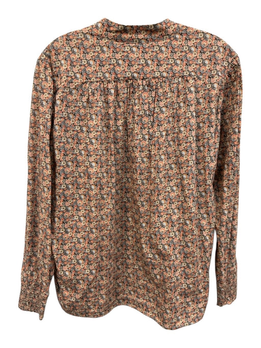 Ba&sh Size 0 Peach, Blue, Brown Cotton Blend Floral Long Sleeve Half Button Top Peach, Blue, Brown / 0