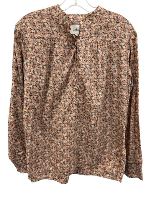 Ba&sh Size 0 Peach, Blue, Brown Cotton Blend Floral Long Sleeve Half Button Top Peach, Blue, Brown / 0