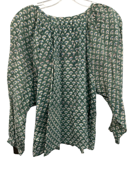 India Collection Emerson Fry Size XS Green & Blue Print Cotton Blend Floral Top Green & Blue Print / XS