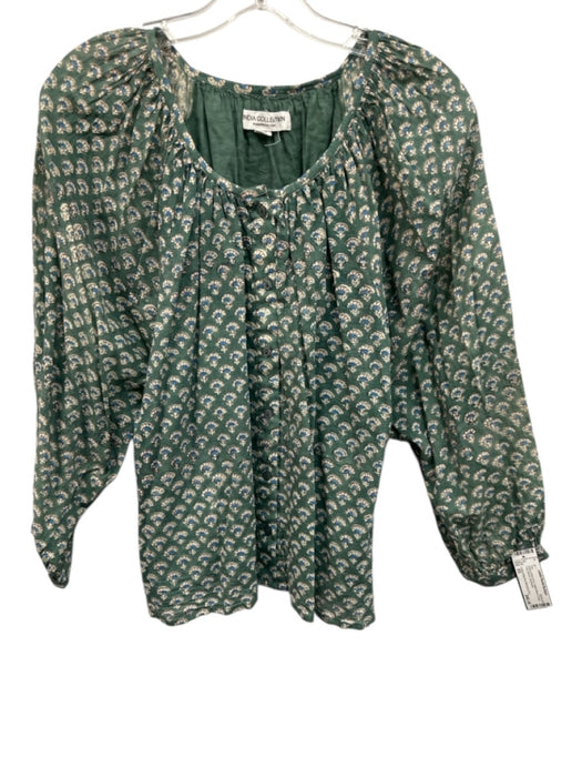 India Collection Emerson Fry Size XS Green & Blue Print Cotton Blend Floral Top Green & Blue Print / XS