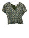 Mirth Size Small Green, Blue, Beige Cotton Blend Floral Ruffle Short Sleeve Top Green, Blue, Beige / Small