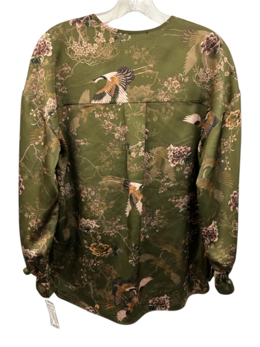 ALLSAINTS Size 4 Green & Beige Polyester Blend Floral Birds Long Sleeve Top Green & Beige / 4