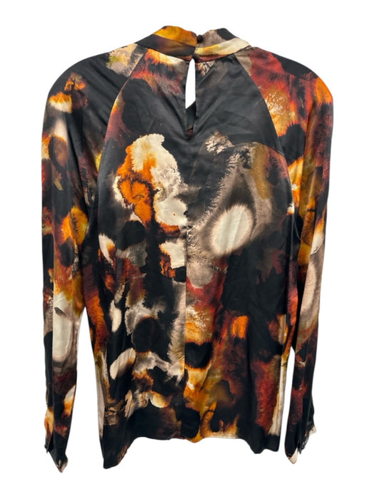 ALLSAINTS Size 4 Black, Orange, Beige Viscose Blend Abstract Long Sleeve Top Black, Orange, Beige / 4