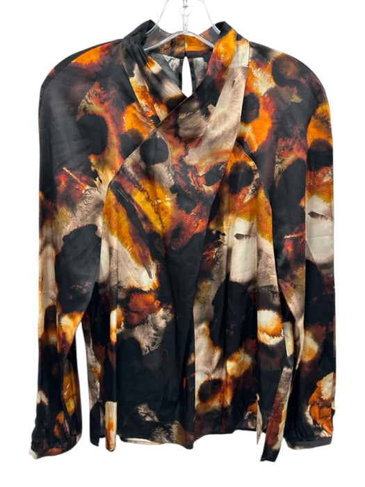 ALLSAINTS Size 4 Black, Orange, Beige Viscose Blend Abstract Long Sleeve Top Black, Orange, Beige / 4