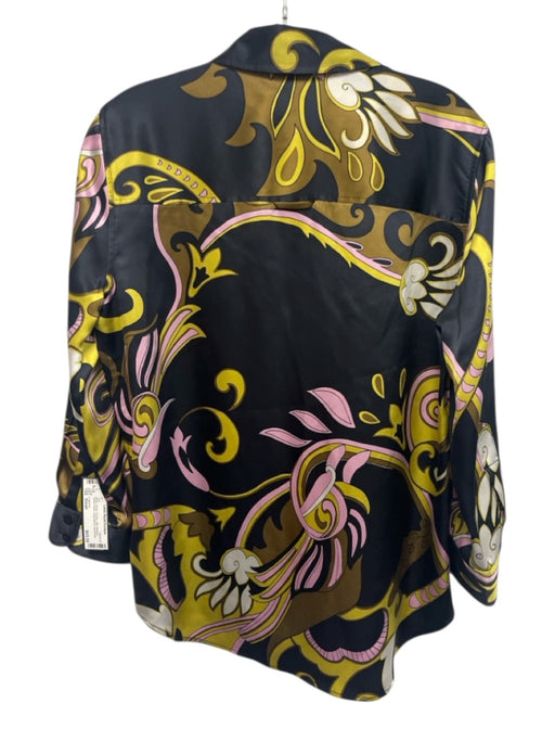 L'agence Size Small Black, Green, Purple Silk Abstract Button Down Top Black, Green, Purple / Small