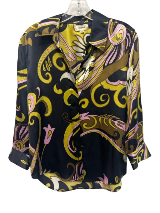 L'agence Size Small Black, Green, Purple Silk Abstract Button Down Top Black, Green, Purple / Small