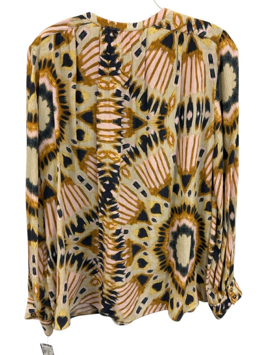 BA & SH Size Small Beige, Pink, Orange Viscose Abstract Long Sleeve Top Beige, Pink, Orange / Small