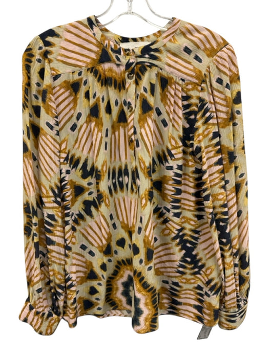 BA & SH Size Small Beige, Pink, Orange Viscose Abstract Long Sleeve Top Beige, Pink, Orange / Small