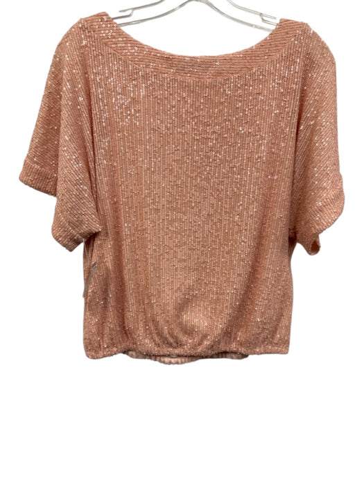 Trina Turk Size Small Pink Polyester Blend Sequined Short Sleeve Top Pink / Small