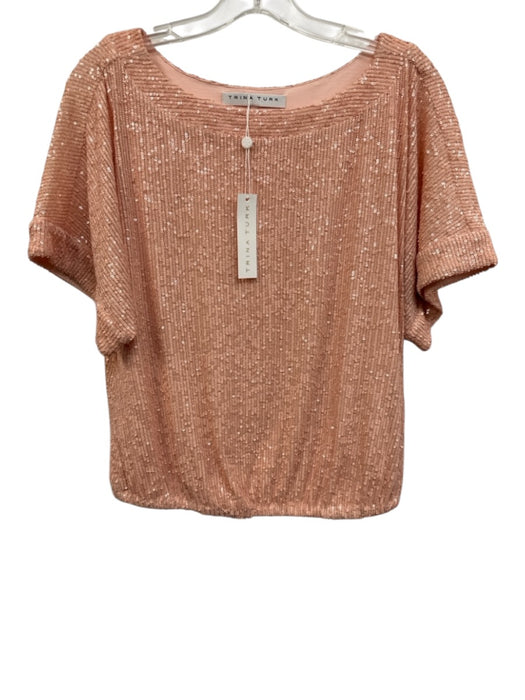 Trina Turk Size Small Pink Polyester Blend Sequined Short Sleeve Top Pink / Small