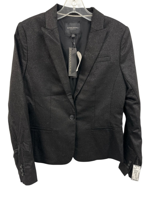 Banana Republic Size 4 Black Rayon Blend Shimmer 1 Button Blazer Jacket Black / 4