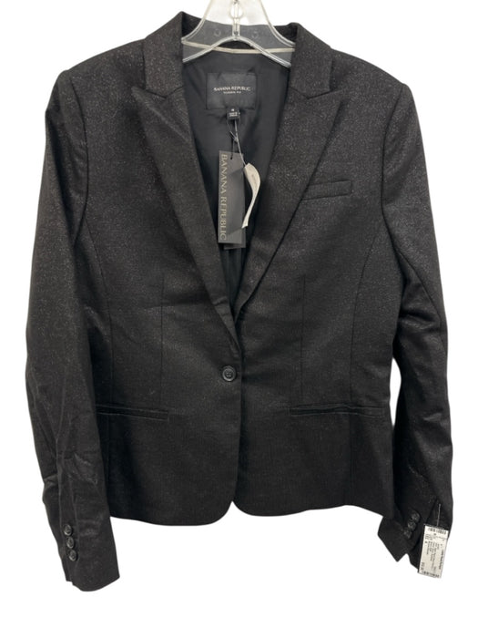 Banana Republic Size 4 Black Rayon Blend Shimmer 1 Button Blazer Jacket Black / 4