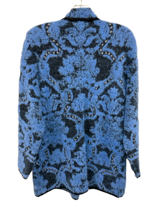 L'agence Size Small Blue & Black Print Nylon Blend Fuzzy Long Sleeve Jacket Blue & Black Print / Small