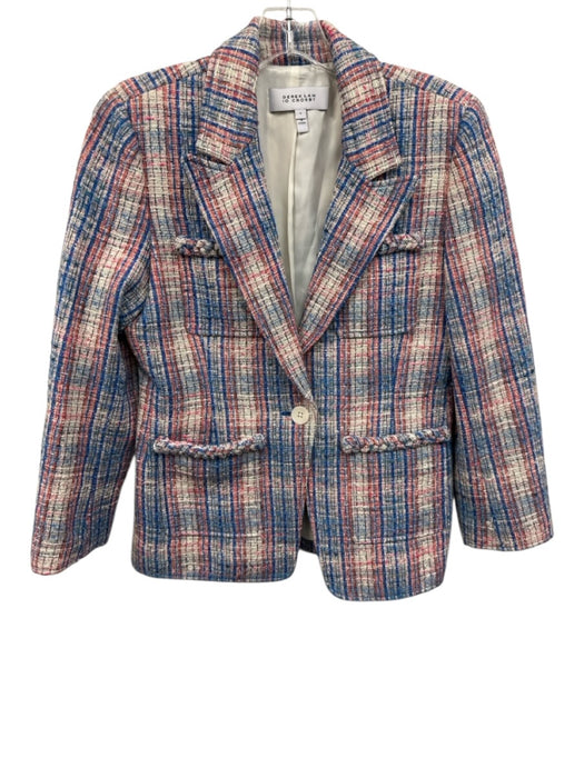 Derek Lam 10 Crosby Size 6 Blue, Pink, White Cotton Blend Boucle Plaid Jacket Blue, Pink, White / 6
