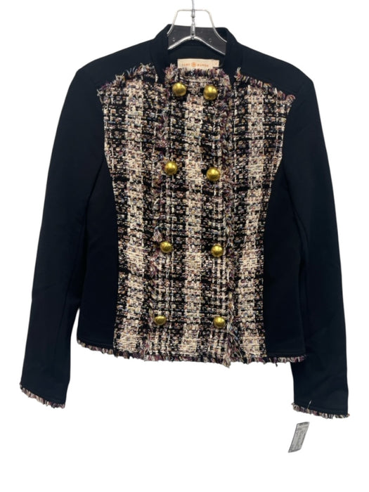 Tory Burch Size 4 Black, Cream, Multi Viscose Blend Tweed Fabric Block Jacket Black, Cream, Multi / 4