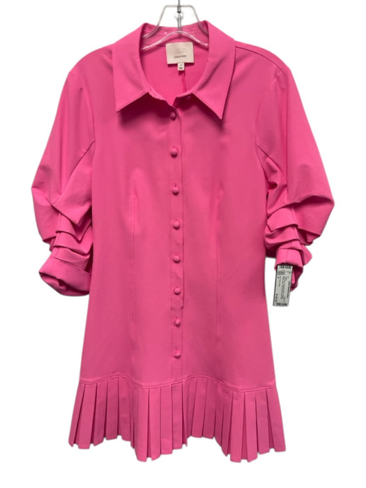 5a7 Cinq a Sept Size 4 Neon Pink Polyester Blend Pleated Button Down Dress Neon Pink / 4