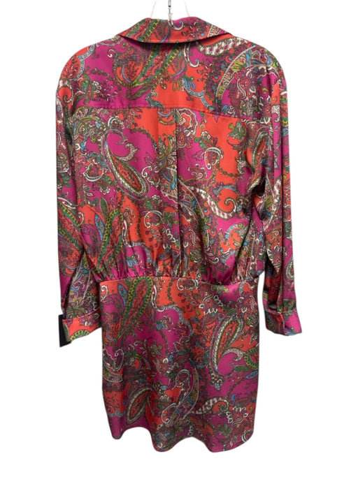 L'agence Size 4 Orange, Pink, Green Polyester Paisley Button Down Collared Dress Orange, Pink, Green / 4