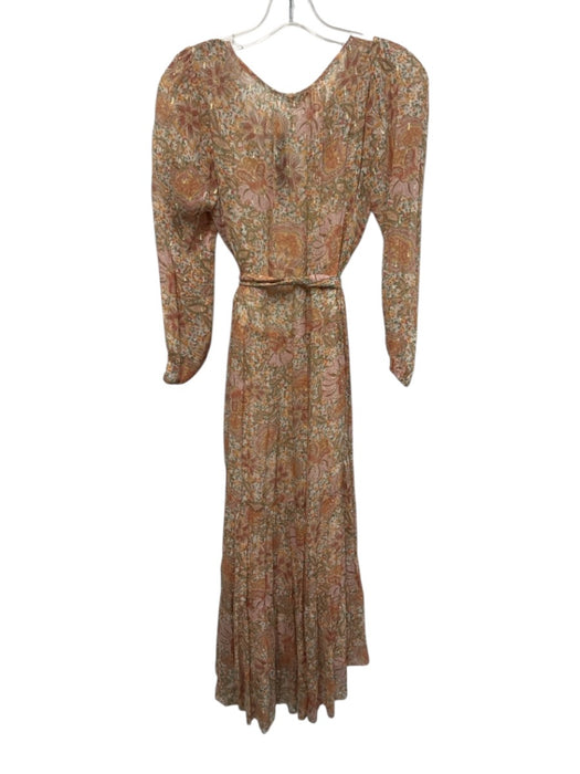 Shoshanna Size 2 Orange, Pink, & Green Viscose Blend Paisley Slip Inc Midi Dress Orange, Pink, & Green / 2