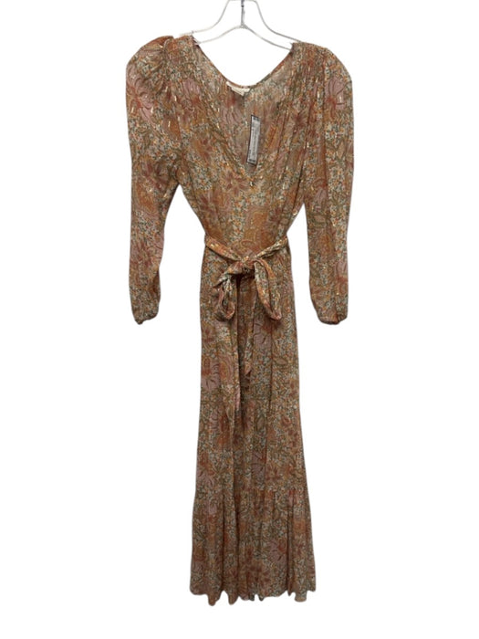 Shoshanna Size 2 Orange, Pink, & Green Viscose Blend Paisley Slip Inc Midi Dress Orange, Pink, & Green / 2