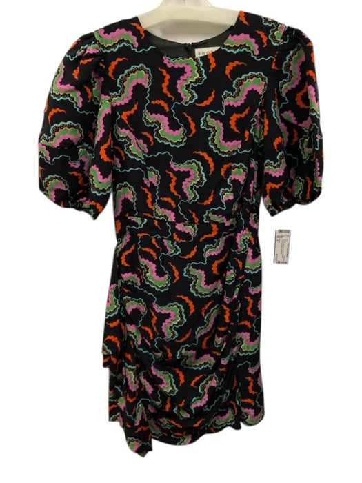 Rhode Size 4 Navy & Multi print Viscose Abstract Short Puff Sleeve Dress Navy & Multi print / 4