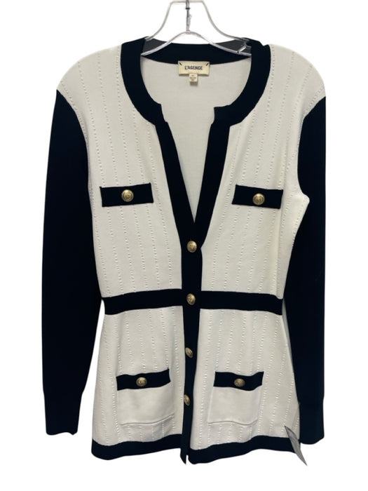 L'agence Size Small White & Black Rayon Blend Gold Buttons Color Block Cardigan White & Black / Small