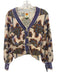 Farm Rio Size Small Cream, Purple, Brown Wool Blend Floral Knit Sweater Cardigan Cream, Purple, Brown / Small