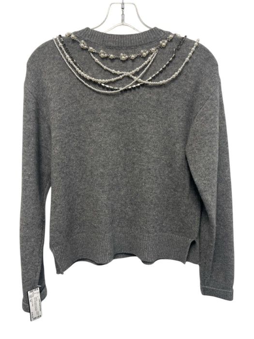 5a7 Cinq a Sept Size XS Gray Wool Blend Faux Pearl Jeweled Knit Sweater Gray / XS