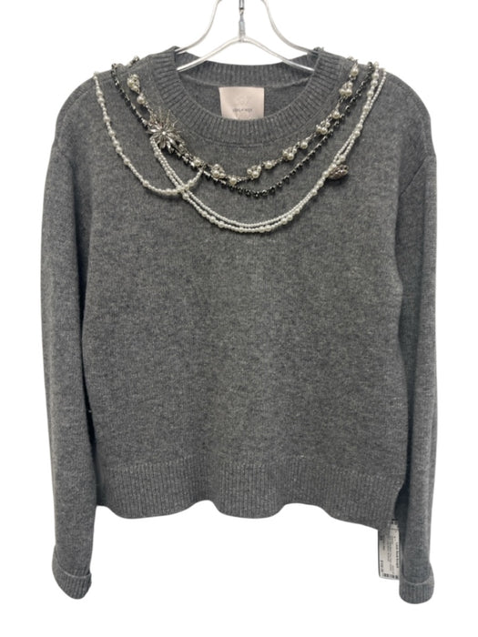 5a7 Cinq a Sept Size XS Gray Wool Blend Faux Pearl Jeweled Knit Sweater Gray / XS