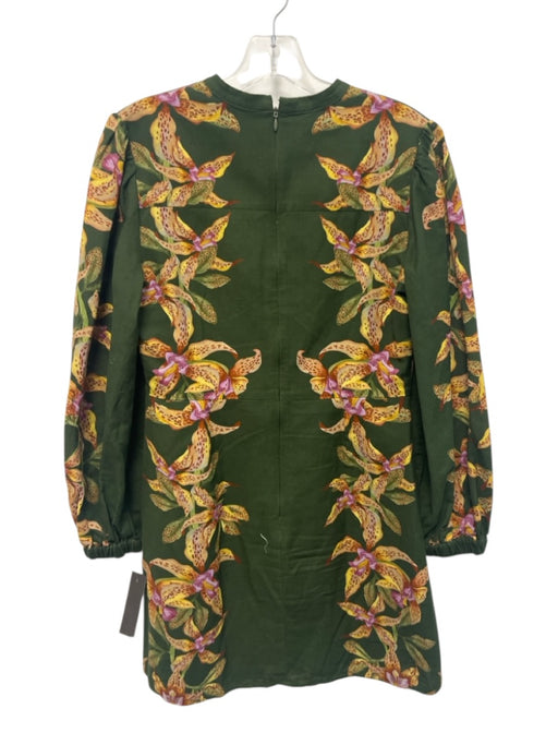 Anna Cate Size XS Green Print Cotton Blend Floral Button Down Long Sleeve Dress Green Print / XS