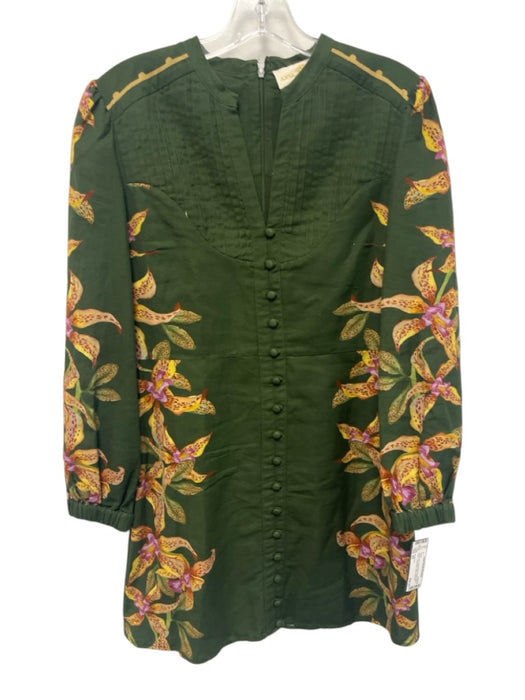 Anna Cate Size XS Green Print Cotton Blend Floral Button Down Long Sleeve Dress Green Print / XS